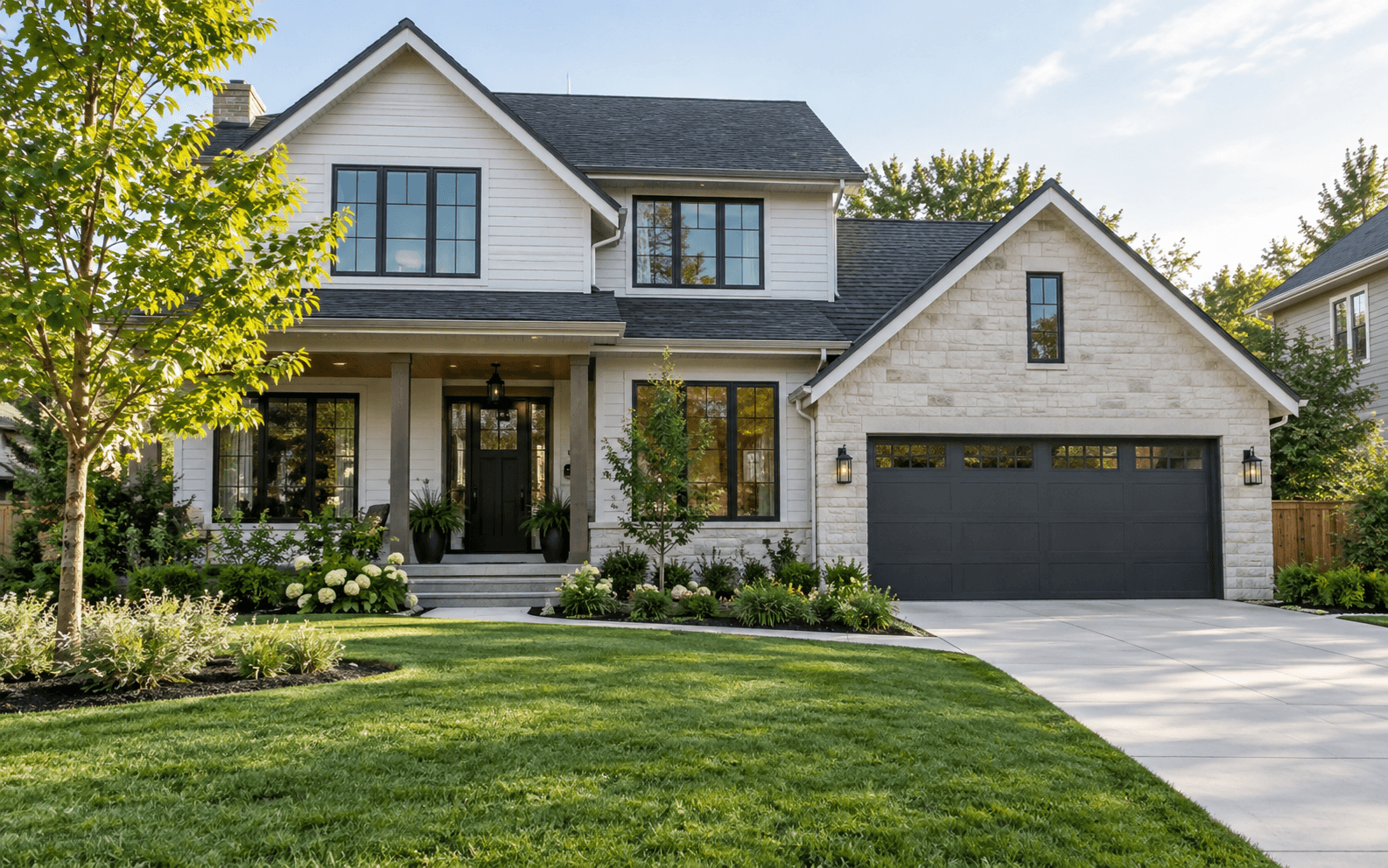 Well-kept modern home exterior in daylight